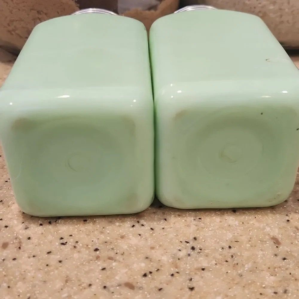 Vintage 1930's Jadeite Milk Glass Spice Shakers